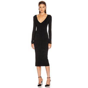 JONATHAN SIMKHAI V-NECK RIB KNIT MIDI BLACK DRESS